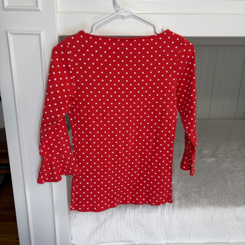 LRL Polka Dot 3/4 Ruffle Sleeve Boatneck Top - Picture 2 of 7